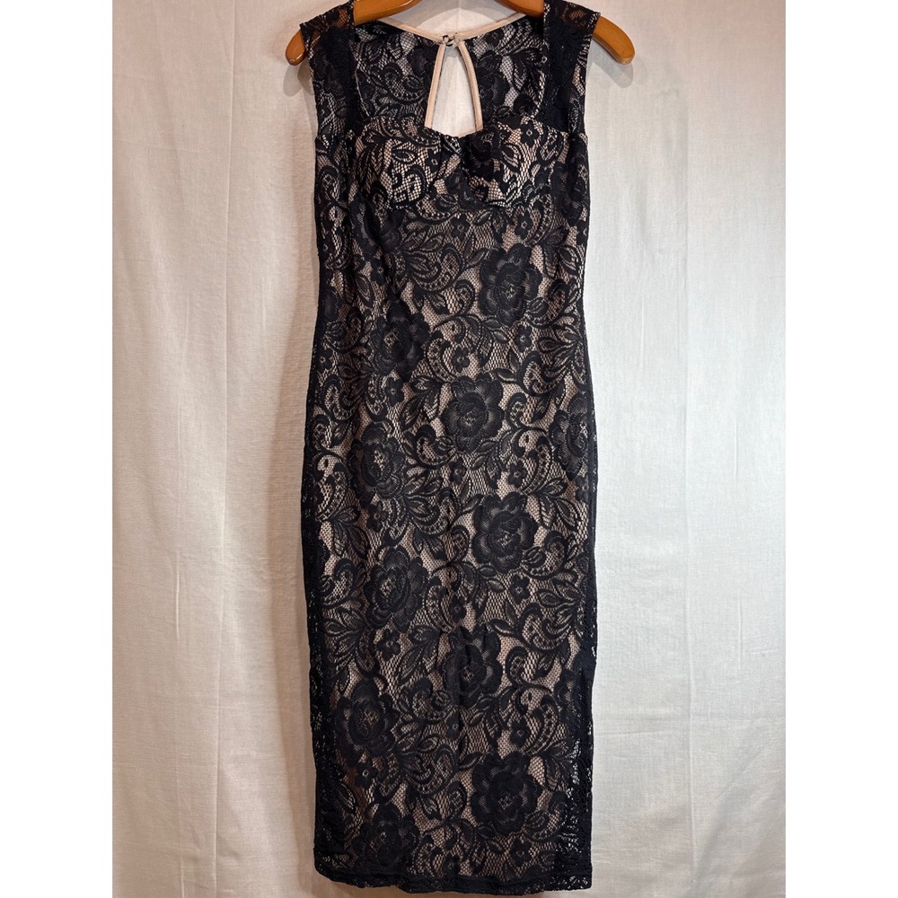 Vintage Agaci Black Lace Midi Dress Whimsical Goth Princess Padded Bust Large